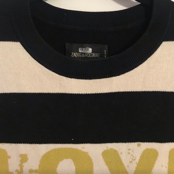 Zadig & Voltaire Black and White Striped Sweater with Yellow Love Graphic - Picture 8 of 8